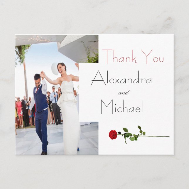 Simple Elegant  Floral Wedding Thank You Card (Front)