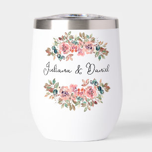 Simple Elegant Floral Wedding Thermal Wine Tumbler
