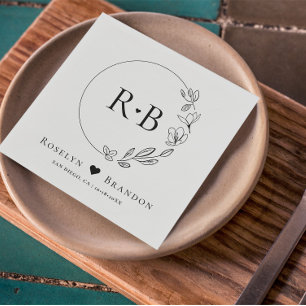 Simple Elegant Floral Wreath Wedding Monogram Napkin