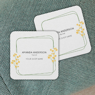 Simple Elegant Florist Floral Border Botanical Square Business Card