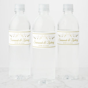 Simple Elegant Flourish Gold & White Wedding Water Bottle Label