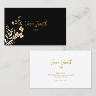 Simple Elegant Flower Black Business Card