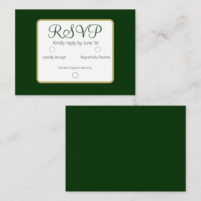 Simple Elegant Forest Green RSVP Wedding Card (Front/Back)