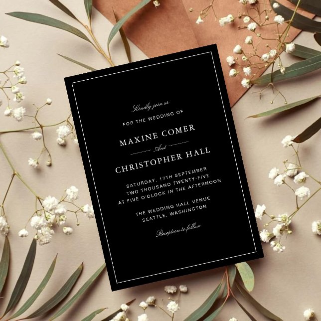 Simple Elegant Formal Black & White Wedding Invitation (Simple black and white wedding invitation creates a timeless, elegant first impression.)
