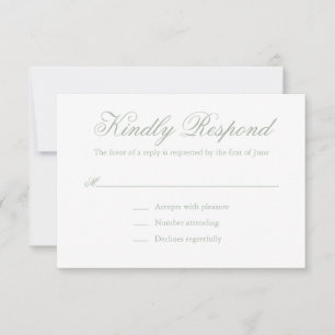 Simple Elegant Formal Green Sage Wedding RSVP Card