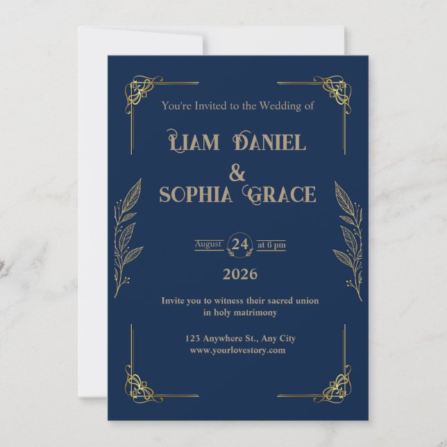 Simple Elegant Formal Wedding Foil Invitation (Front)