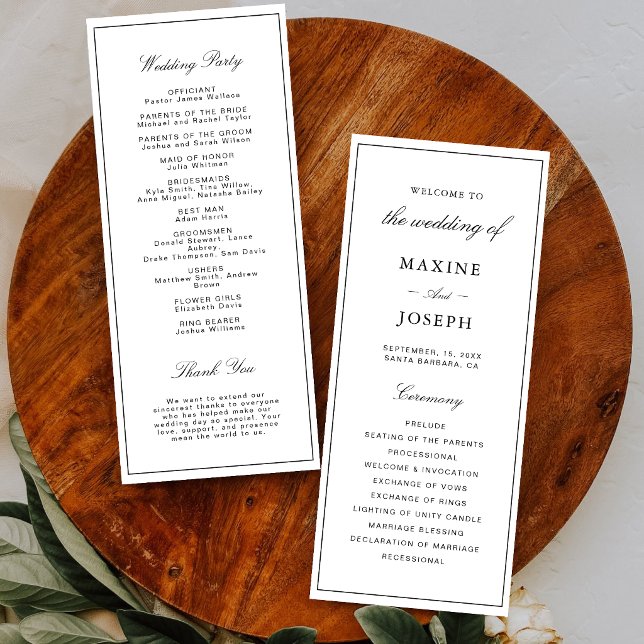 Simple Elegant Formal White & Black Wedding Programme (Elegant white and black wedding program guides guests through your day with style.)