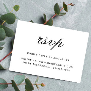 Simple Elegant Formal White & Black Wedding RSVP Card