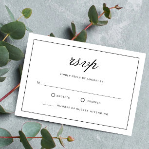 Simple Elegant Formal White & Black Wedding RSVP Card