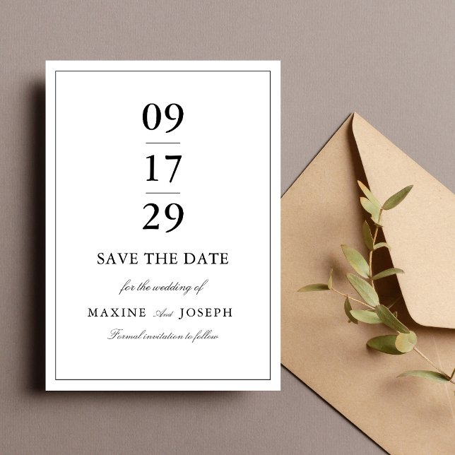 Simple Elegant Formal White & Black Wedding Save The Date (White and black wedding save the date adds timeless elegance to your wedding announcement.)
