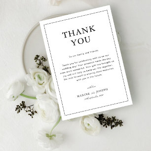 Simple Elegant Formal White & Black Wedding Thank You Card