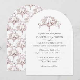 Simple Elegant French Toile Doves Burgundy Red Invitation