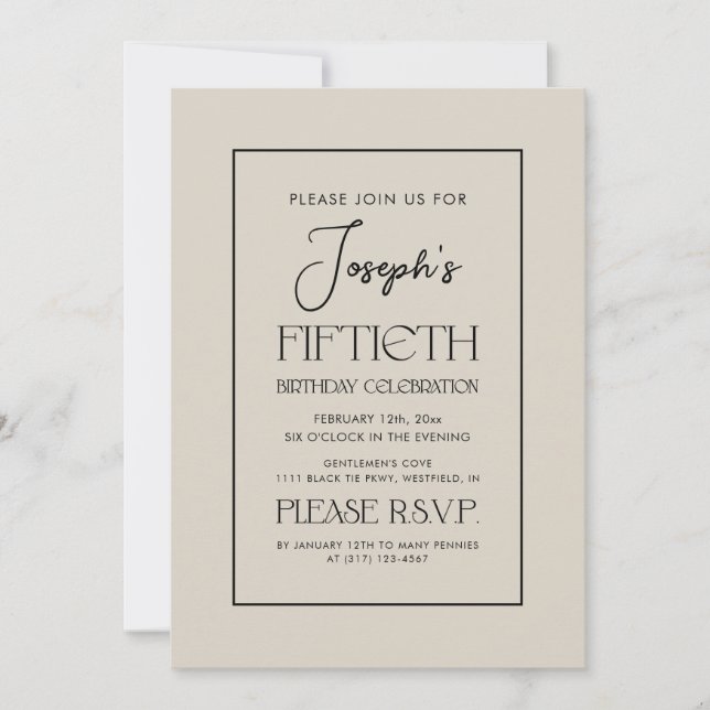 Simple Elegant Gentlemen's 50th Birthday Party Invitation (Front)
