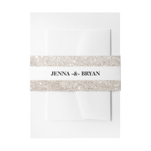 Simple Elegant Glitter Beige & White Personalised Invitation Belly Band
