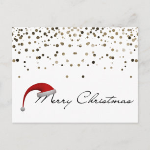 Simple Elegant Glitter Decor Santa Hat Christmas Holiday Postcard
