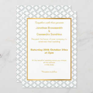 SIMPLE & ELEGANT GOLD AQUA WHITE PATTERN INVITATION
