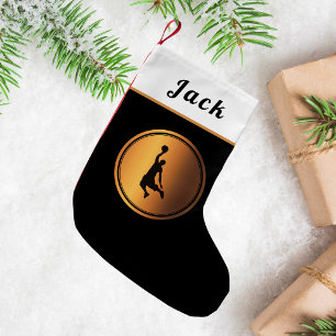 Simple & Elegant Gold Basketball Player His Name   Small Christmas Stocking