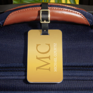 Simple Elegant Gold Brushed Metal Monogrammed  Luggage Tag
