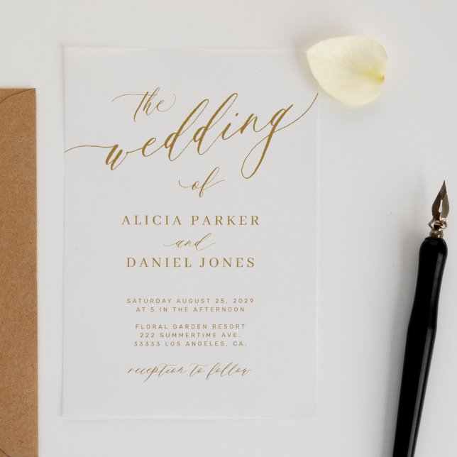 Simple elegant gold calligraphy clear wedding  acrylic invitations (Creator Uploaded)
