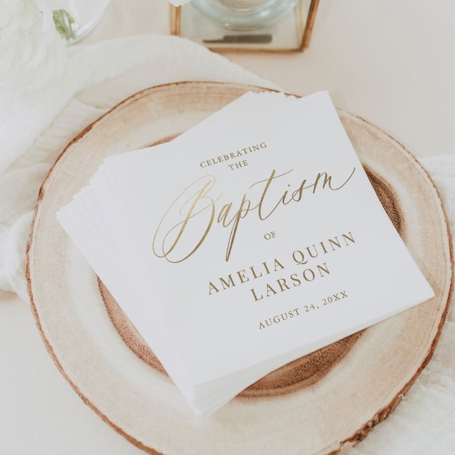 Simple Elegant Gold Calligraphy Script Baptism Napkin (Creator Uploaded)