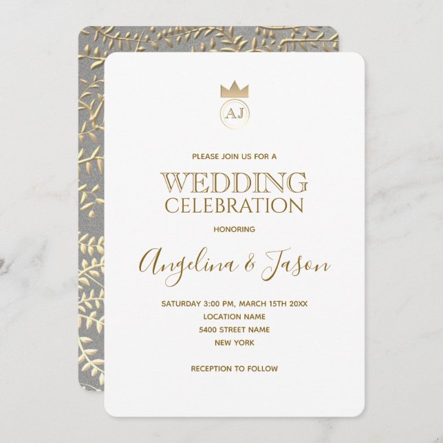 Simple Elegant Gold Calligraphy Wedding Invitation (Front/Back)
