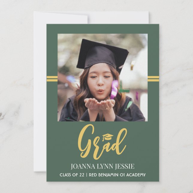 Simple Elegant gold Cap Photo Graduation  (Front)
