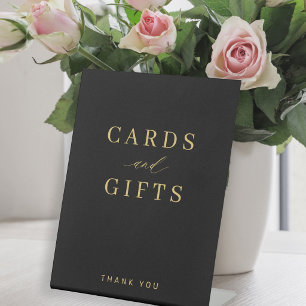 Simple elegant gold cards and gifts black wedding pedestal sign