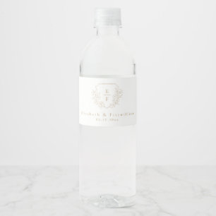 Simple Elegant Gold Cherry Blossom Monogram Crest Water Bottle Label