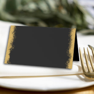 Simple Elegant Gold Coloured Edge Black Place Card