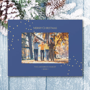 Simple Elegant Gold Confetti Holiday Photo Card