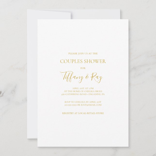 Simple Elegant Gold Couples Shower Invitation (Front)