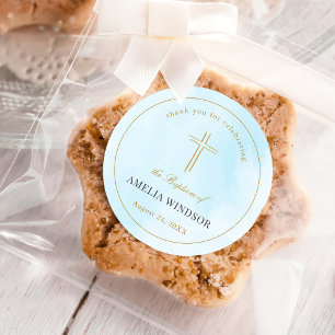 Simple Elegant Gold Cross Baptism Christening Classic Round Sticker