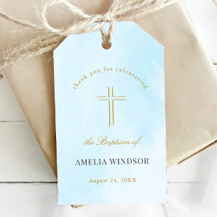 Simple Elegant Gold Cross Baptism Christening Gift Tags