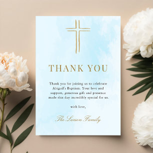 Simple Elegant Gold Cross Baptism Thank You Card