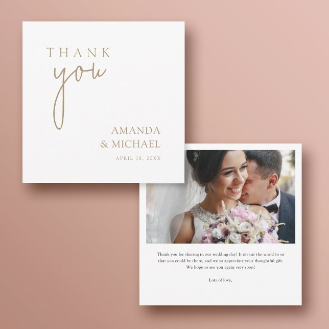 Simple Elegant Gold Custom Photo Wedding  Thank You Card (Creator Uploaded)