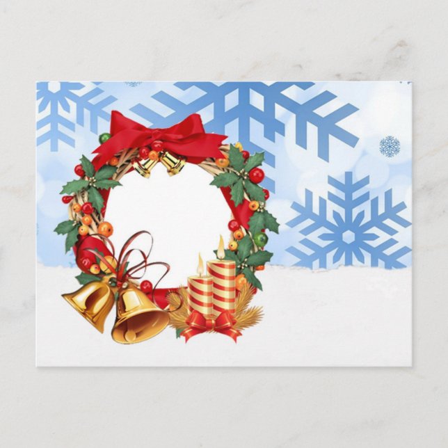 Simple Elegant Gold Decor Wreath Merry Christmas Holiday Postcard (Front)