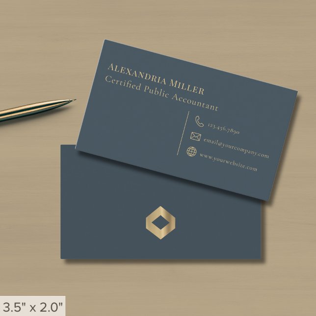 Simple Elegant Gold Diamond Logo Business Card (Creator Uploaded)