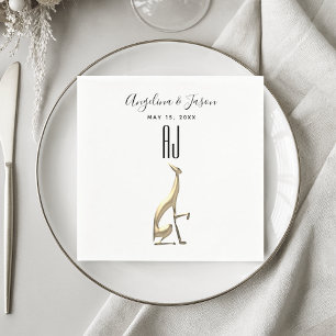 Simple Elegant Gold Dog Black and White Wedding Napkin
