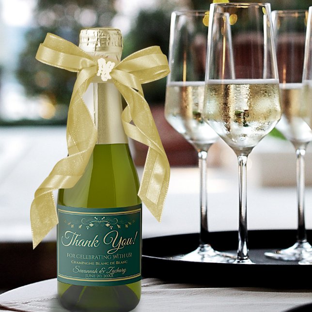 Simple Elegant Gold & Emerald Green Wedding Mini Sparkling Wine Label (Creator Uploaded)