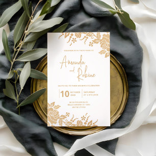 Simple Elegant Gold Floral Wedding Invitation
