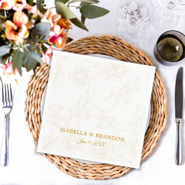 Simple Elegant Gold Floral Wedding Napkin (Creator Uploaded)