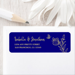 Simple elegant gold flower royal blue wedding