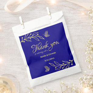 Simple elegant gold flower royal blue wedding favour bags