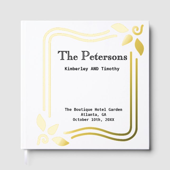 Simple Elegant Gold Foil Frame Wedding  Guest Book (Front)
