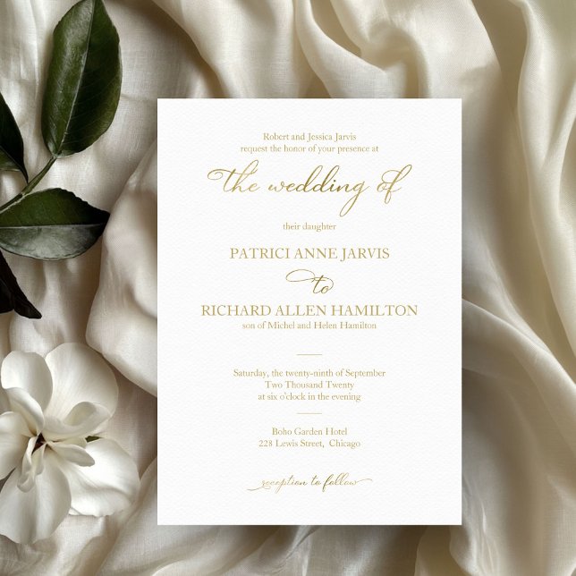 Simple Elegant Gold Foil Script Classic Wedding Invitation (Creator Uploaded)