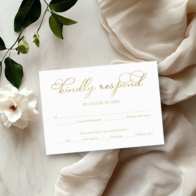 Simple Elegant Gold Foil Script Wedding RSVP Card (Creator Uploaded)