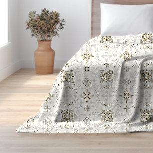 Simple Elegant Gold Folk Tile Pattern Sherpa Blanket