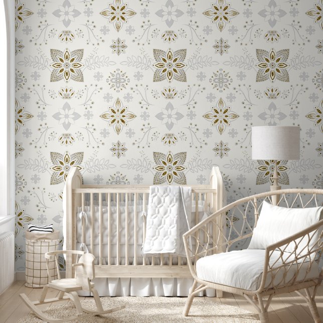 Simple Elegant Gold Folk Tile Pattern Wallpaper (Kids)