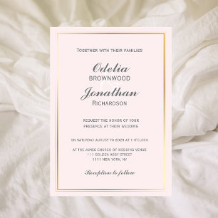 Simple Elegant Gold Frame & Pink Wedding Invitation