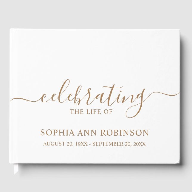 Simple Elegant Gold Funeral Memorial  Guest Book (Front)
